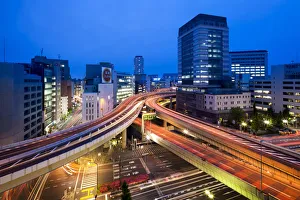Modern office buildings and intersection in Ginza, Tokyo, Japan