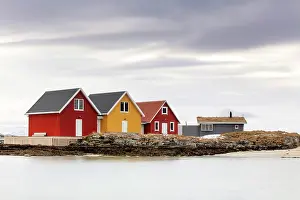 Sommeroy Prints: Modern timber fishermen's huts (rorbu), Sommeroy, near Tromso, Norway