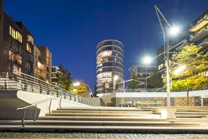 Hafencity Prints: Modern urban architecture on the Dalmankai at night, HafenCity, Hamburg, Germany