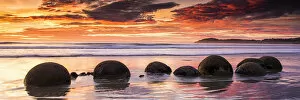 Orange Gallery: Moeraki Boulders at Sunrise, Otago Coast, New Zealand