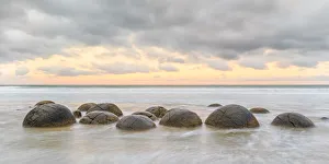 Images Dated 30th August 2018: Moeraki Boulders at sunset. Hampden, Waitaki district, Otago region, South Island