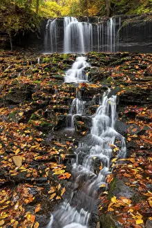 Autumn Leaf Prints: Mohawk Falls in Autumn, Ricketts Glen State Park, Benton, Pennsylvania, USA