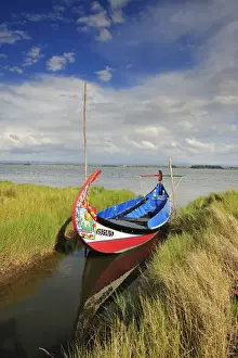 Moliceiro, a traditional boat in the Aveiro river. Portugal