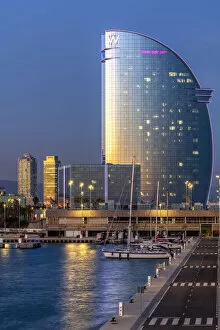 Images Dated 10th April 2019: Moll de Llevant marina with W Barcelona hotel in the background, Barcelona, Catalonia