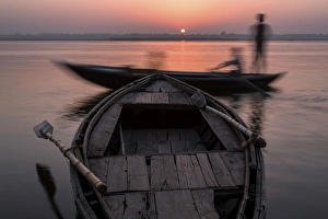 Holi Prints: Moments of life, on Ganges shores, with wooden boat, Varanasi, Uttar Pradesh, India