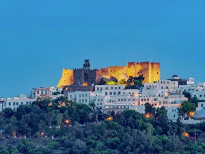 Monastery of Saint-John the Theologian at dusk, Patmos Chora, Patmos Island, Dodecanese, Greece