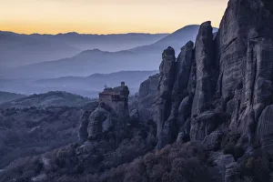Hanging Prints: Monastery of St. Nkolaos after sunset, Meteora, Thessaly, Greece