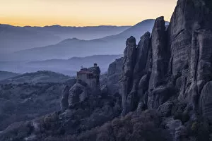 Images Dated 11th February 2020: Monastery of St. Nkolaos after sunset, Meteora, Thessaly, Greece
