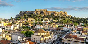 Monastiraki Square with the Acroplois and Parthenon behind, Athens, Greece
