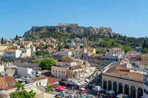 Parthenon Prints: Monastiraki Square with the Acroplois and Parthenon behind, Athens, Greece