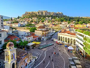 Agean Prints: Monastiraki Square, Scenic Streets of old Town, Plaka District, Athens, Greece