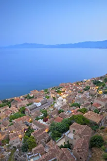 Monemvasia at Dusk, Laconia, The Peloponnese, Greece, Southern Europe