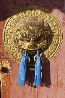 Images Dated 5th March 2012: Mongolia, Ovorkhangai, Kharkhorin. Erdene Zuu Monastery, Door detail
