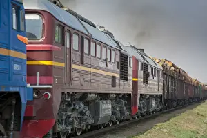 Ulaanbataar Prints: Mongolia, Ulaanbaatar, Train approaching Ulaanbaatar railway station