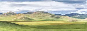 Mongolian nomadic gers in the steppe. North Hangay province, Mongolia