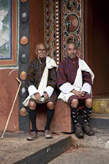 Monks in the Bhuddist temple or Dzong in Paro, Bhutan