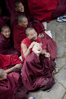 Images Dated 2nd February 2010: Monks debating at the Sangha of the Kharchu Monastery in Chamkar Bhutan