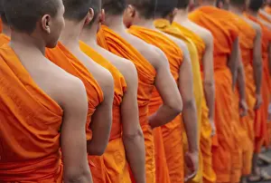 Monks in mourning parade for the late King Sihnaouk outside Royal Palace, Phnom Penh