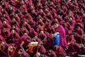Prayers Prints: Monks at prayers, Monlam, Great Prayer Festival at Labrang Monastery, Xiahe, China
