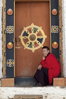Monks at the Simtokha Dzong in Bhutan. Built in 1629 by Zhabdrung Ngawang Namgyal