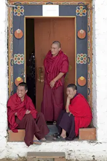 Monks at the Simtokha Dzong in Bhutan. Built in 1629 by Zhabdrung Ngawang Namgyal