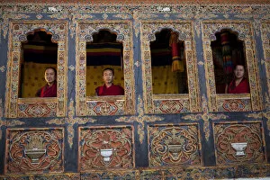 Images Dated 2nd February 2010: Monks at the Tango monastery near Thimpu Bhutan