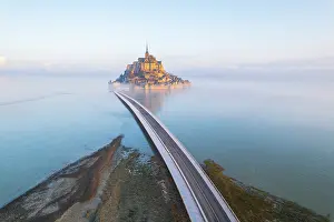 Roads Prints: Mont Saint-Michel at sunrise, UNESCO World Heritage Site, Normandy, Manche, France