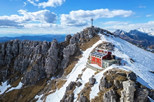 Grigna Prints: top of Monte Resegone and Rifugio Azzoni in winter. Lecco, Lombardy, Italy