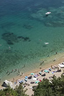 Montenegro, Budva, Aerial View of Mogren Beach