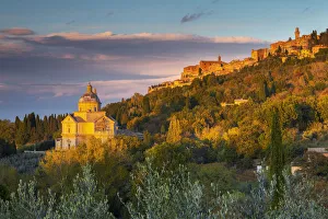 San Biagio Prints: Montepulciano and San Biagios Church at sunset, Val D Orcia, Siena