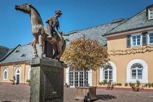 Rider Prints: Monument Spatlesereiter in the courtyard of Johannisberg Castle, Rheingau, Hesse, Germany