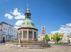 Wismar Prints: Monument Wasserkunst on the market square in the old town of Wismar
