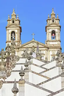 Bom Jesus Do Monte Prints: Monumental baroque stairway leading Bom Jesus do Monte church