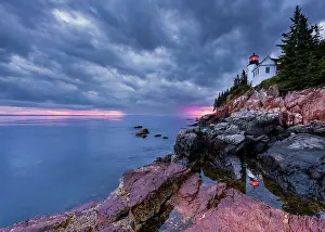 Mount Desert Island Prints: Moody sunset from Bass Harbor Lighthouse, Mount Desert Island, Maine, USA