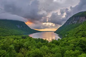 Range Prints: Moody sunset over Lake Willoughby, Northeast Kingdom, Westmore, Vermont, USA