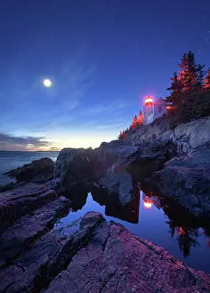 Mount Desert Island Prints: Moon over Bass Harbor Lighthouse, Mount Desert Island, Maine, USA