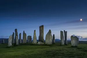 Images Dated 4th June 2014: Moon over Callanish Standing Stones, Isle of Lewis, Outer Hebrides, Scotland