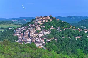 Images Dated 1st July 2022: Moon over Cordes-sur-Ciel, Tarn, Occitanie, France