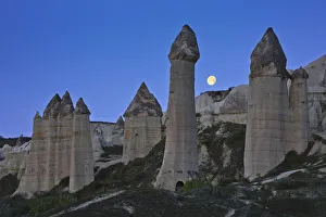 Formation Prints: Moon over Fairy Chimneys in Honey Valley, near Goreme, Cappadocia, Turkey