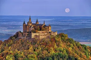 Full Moon over Hohenzollern Castle in Autumn, Baden-Wurttemberg