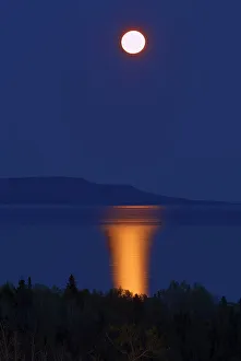 Thunder Bay Prints: Full moon on Lake Superior at dusk. Thunder Bay, Ontario, Canada