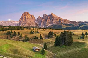 Images Dated 16th April 2020: Moon Rising, Seiser Alm, Alpe di Siusi, Dolomites, Veneto, Italy, Europe