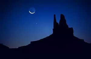 Precipice Collection: The Moon and Venus rise over the Mittens