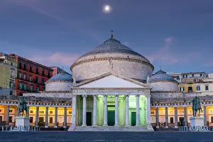 Historic Building Prints: Moonlight over the old dome of Basilica di San Francesco di Paola at dusk