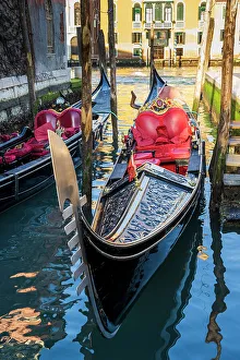 Rowing Boat Prints: Moored gondola, Venice, Veneto, Italy