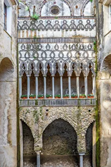 Ravello Prints: The Moorish Cloister at Villa Rufolo, Ravello, Amalfi Coast, Campania, Italy