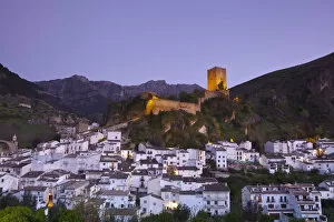 The Moorish Yedra Castle illuminated at dusk, Cazorla, Jaen Province, Andalusia, Spain