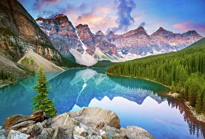 Moraine Lake Sunrise, during summer in Banff National Park, Alberta, Canada