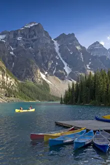 Canoeing Prints: Moraine Lake and Valley of 10 Peaks (Wenkchemna Peaks) at sunrise