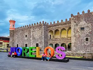 Morelos Prints: Morelos Letters in front of the Palace of Cortes, Cuernavaca, Morelos State, Mexico
